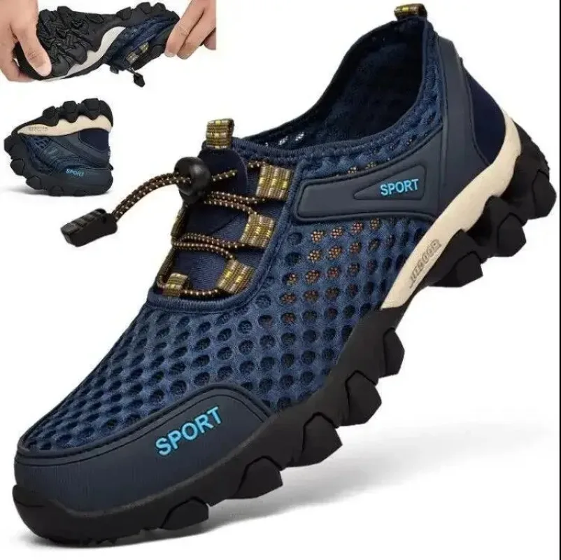 Zapatillas de deporte para hombre, zapatos informales transpirables de malla de verano para hombre, zapatos de senderismo antideslizantes con plataforma, zapatos para caminar al aire libre, escalada y senderismo