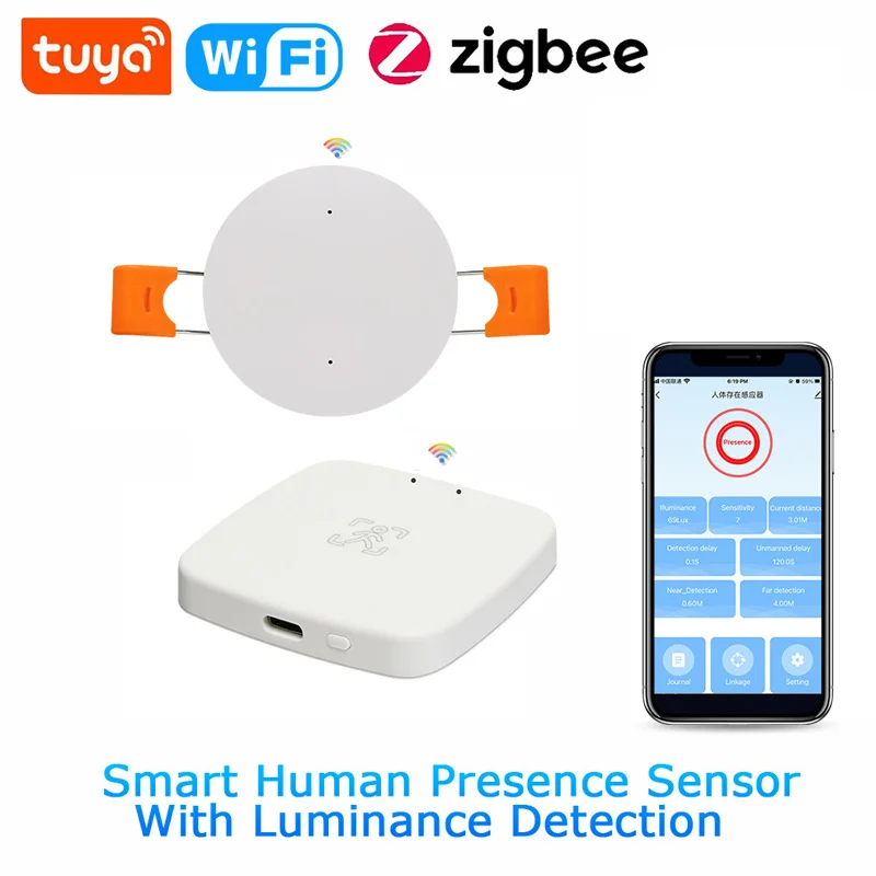 

Tuya WiFi/Zigbee 5.8G Microwave Motion Sensor Smart Human Presence Detector Illuminance Monitor With Luminance Detection