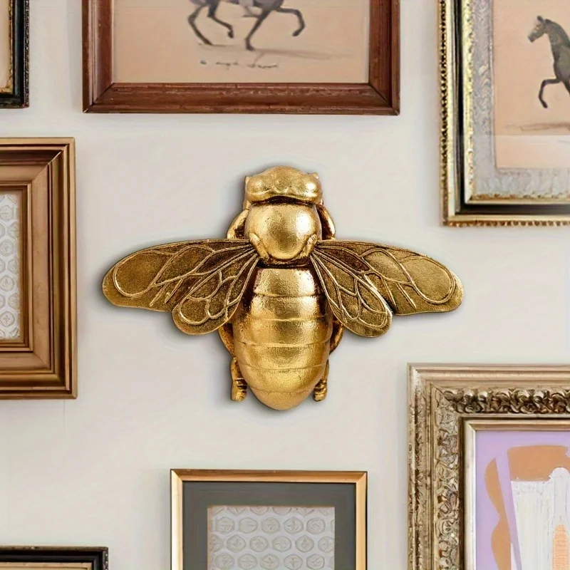 Escultura de pared de abeja dorada, decoración de pared de insectos de resina estilo Art Deco, decoración del hogar hecha a mano para pared de galería y decoración de fiesta