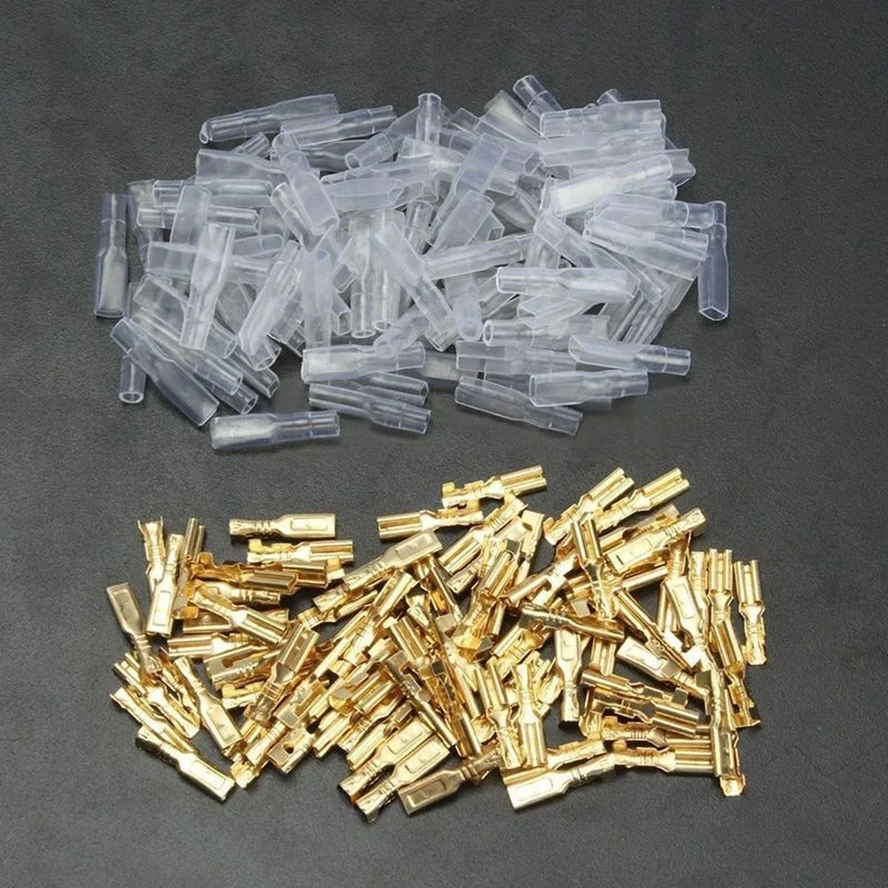 2.8mm Spring Terminals 100 Pairs Gold Plated Iron Material with Transparent Insulating Sleeves for Safe Wiring