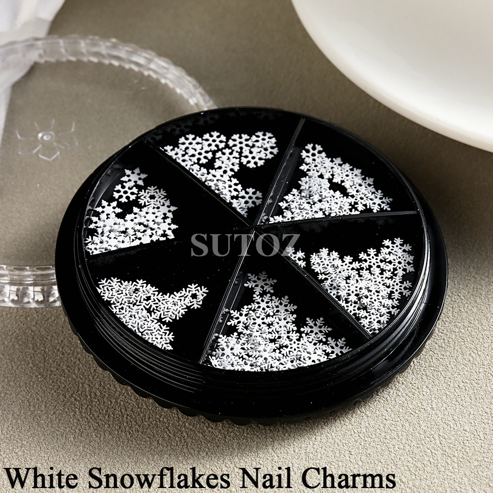 White Snowflakes Nails Charms, 3D, acrílico, misturado, flocos, Nail Art Decorações, inverno, Natal, DIY, Acessórios de Manicure, GLX266