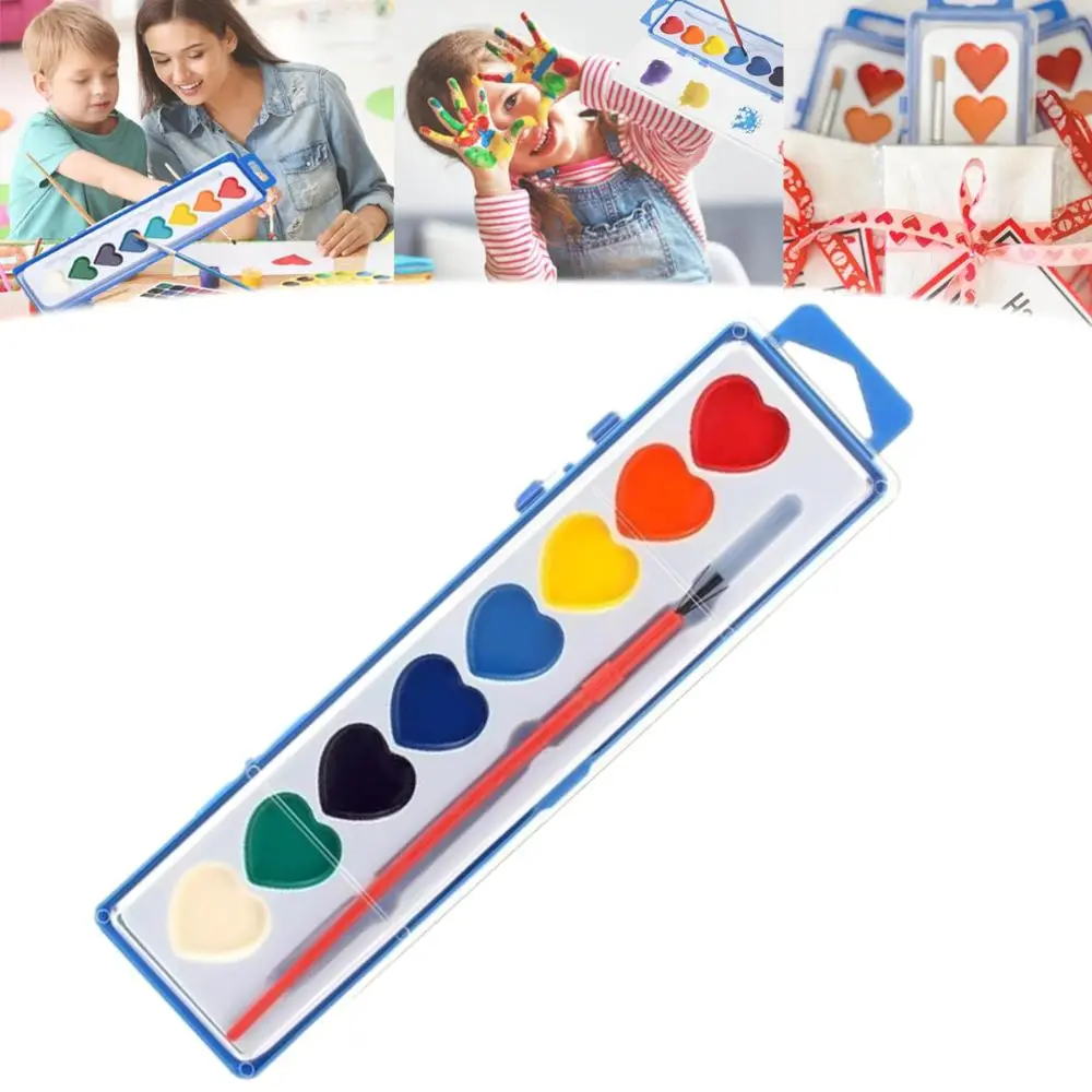 8 Colors Watercolor Paint Set Heart Shaped With Water Brush Pen Watercolor Paint Palette Solid Portable Water Color Paints