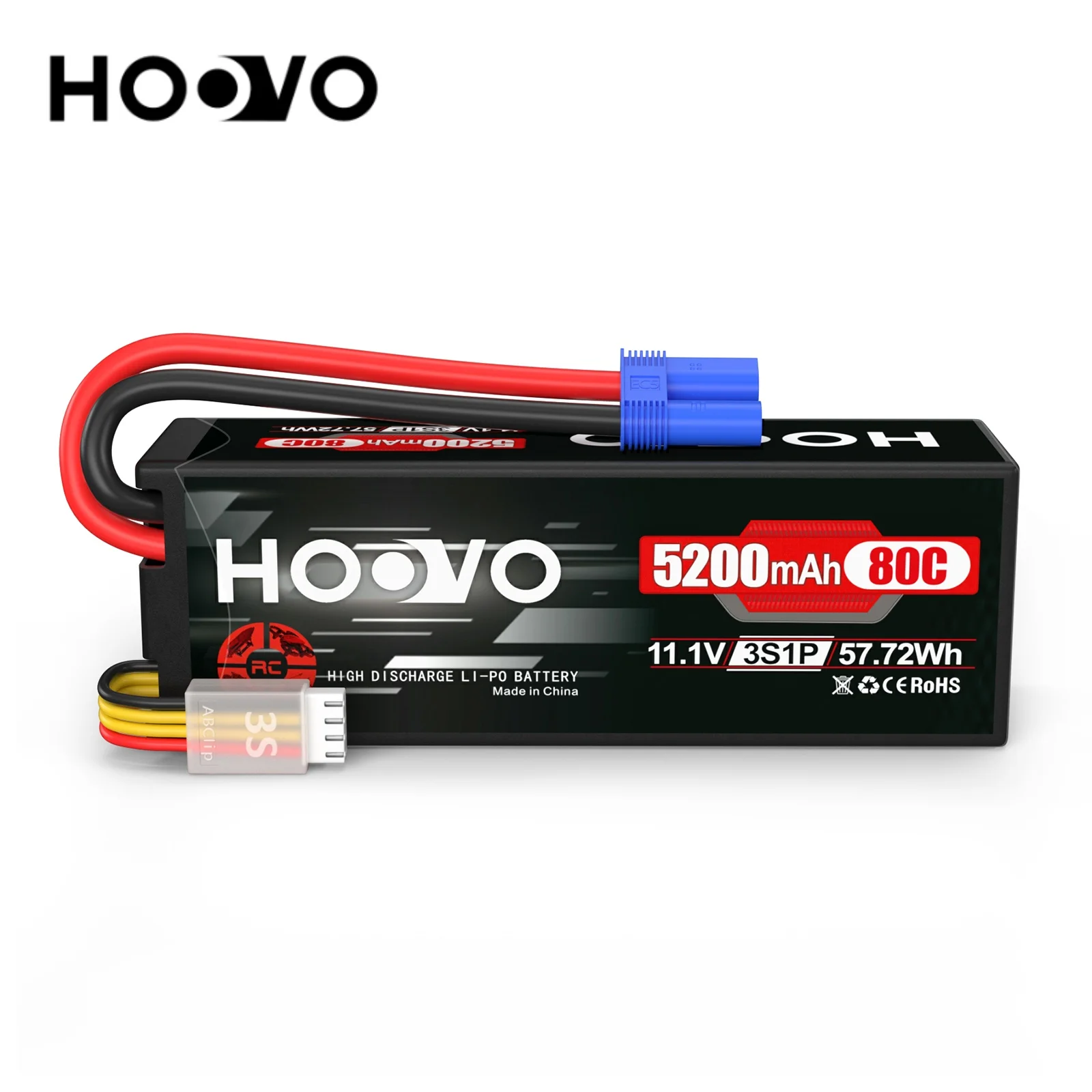 HOOVO 3S 11.1V Lipo Battery 5200mAh 80C Hard Case Battery with EC5 Plug for RC Car Boat Truck Heli Airplane UAV Drone FPV Racing