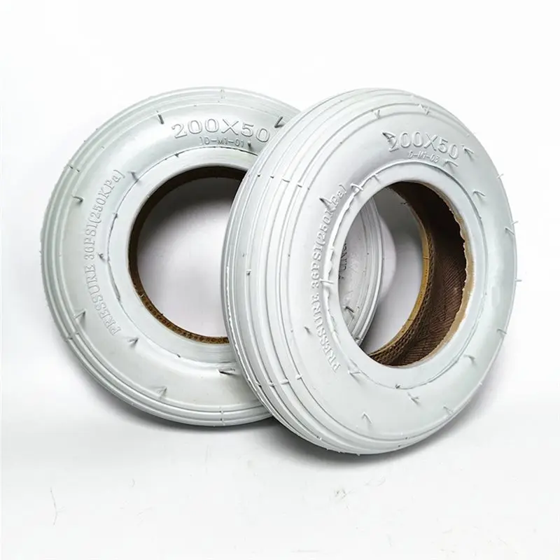 A73U For Electric Wheelchair Front Wheel Replacement- 2 Pcs 8 Inch 200X50 Gray Outer Tires