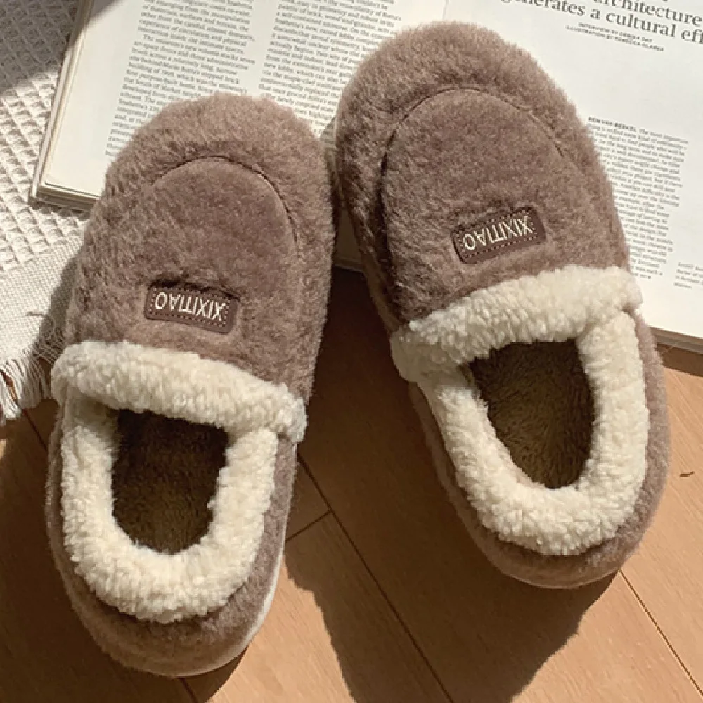 Winter celebrity personality fashion home plush cotton shoes all-inclusive heel men's non-slip warm soft-soled cotton slippers
