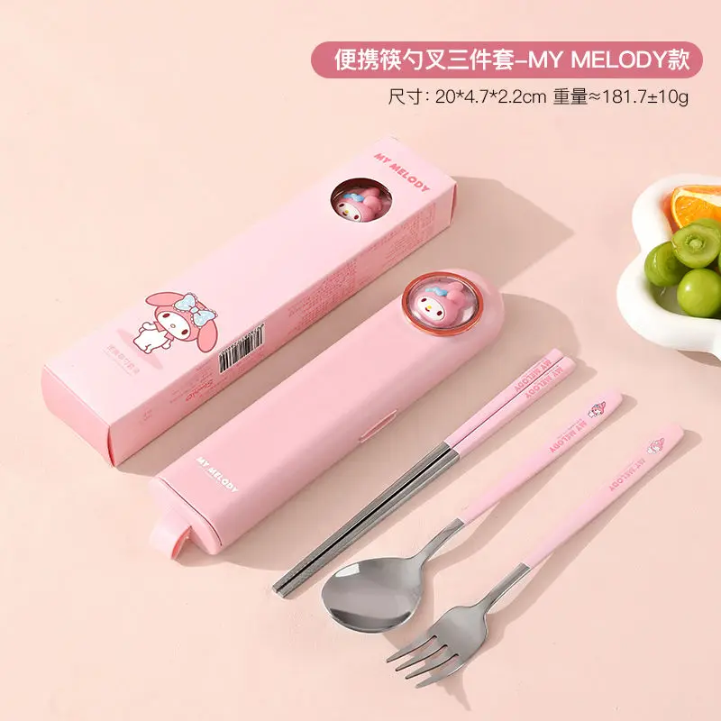 

Sanrio Hello Kitty My Melody Anime Kawaii Portable Chopsticks Spoon Fork Set Cute Cinnamoroll Tableware Storage Case Gifts Toys