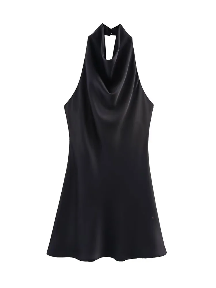HH Damen 2026 Sommer Neuheit: Elegantes, vielseitiges Seidensatin-Neckholder-Kleid – Sexy rückenfreies Party-Minikleid für Damen