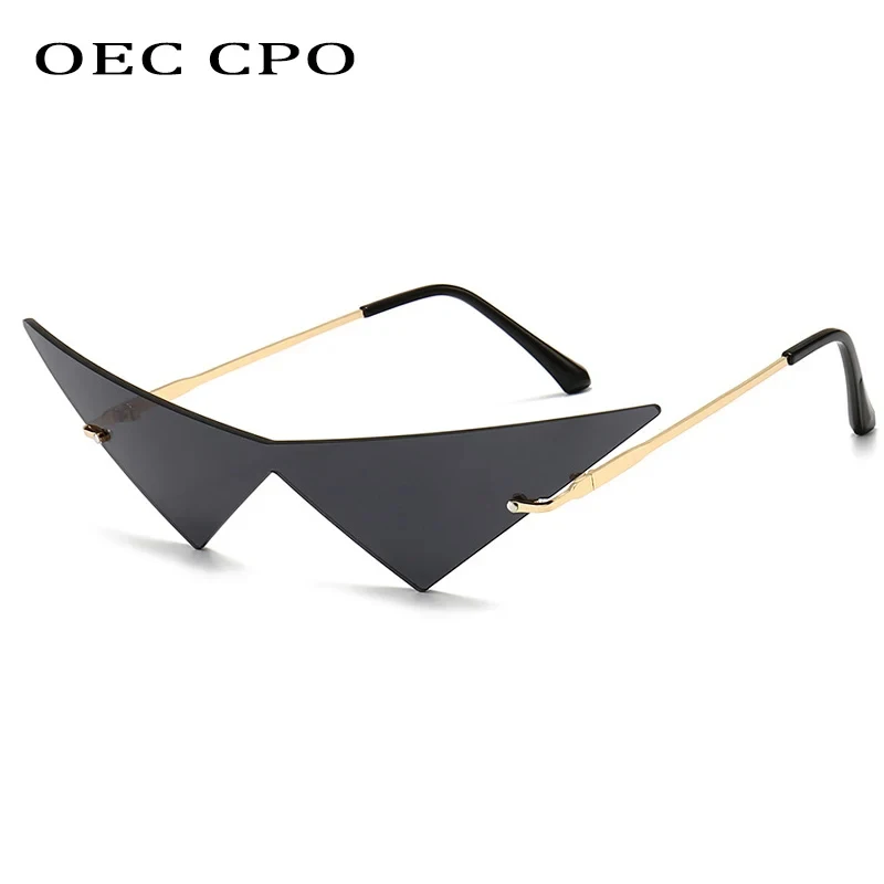 Übergroße Cat-Eye-Sonnenbrille ohne Rand für Damen, modische Sonnenbrille mit einteiliger Linse, trendige dreieckige Brille für Damen und Herren, UV400-Schutz