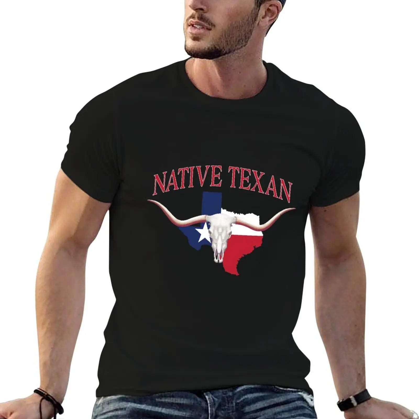 Native Texan Skull T-Shirt t shirt man luxury t shirts for man cotton funny man t shirt summer T-shirt