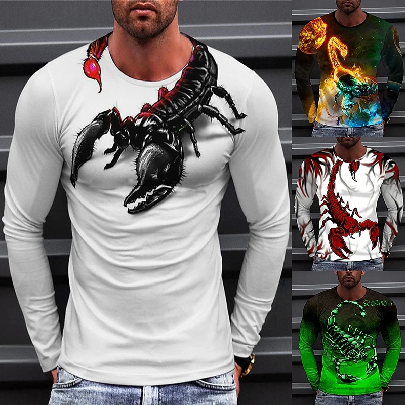 Trend Scorpion Pattern T-shirts Spring Autumn Fashion O Neck 3D Printed Long Sleeve T Shirts Casual Streetwear Loose Mens Tees