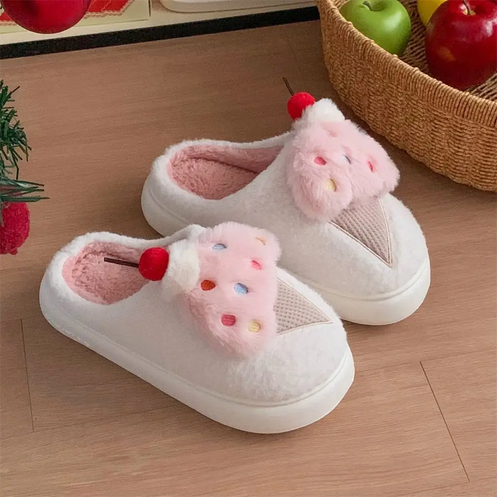 

Creative Ice Cream Inspired Women's Cotton Slippers Winter Fuzzy Indoor House Shoes Cloud-Like Comfortable Floor Slippers