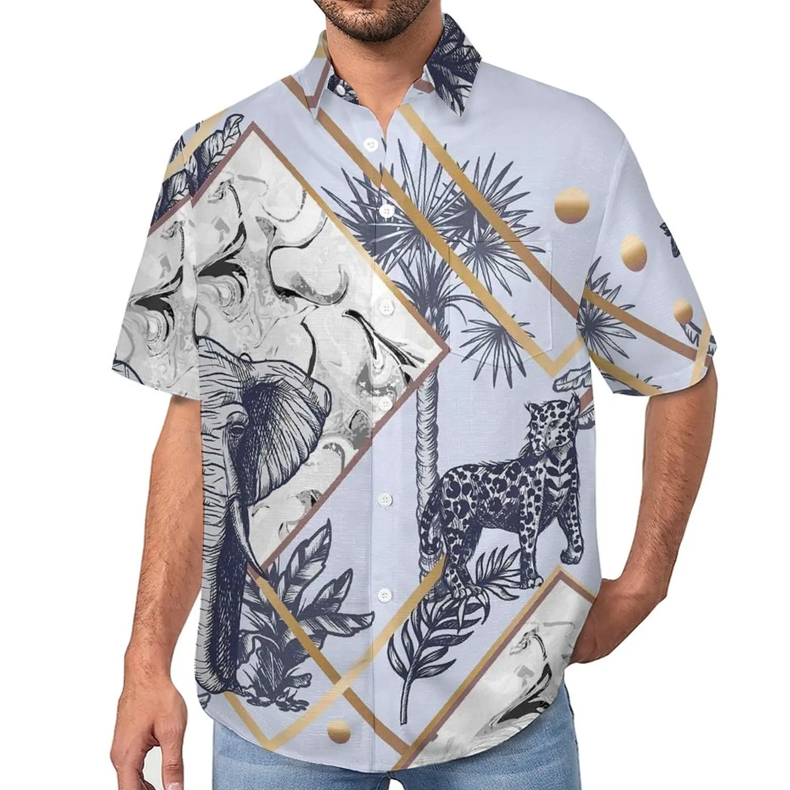 

Elephant Casual Shirt Wildlife Animal Print Vacation Loose Shirt Hawaii Fashion Blouses Short Sleeve Graphic Oversized Clothes