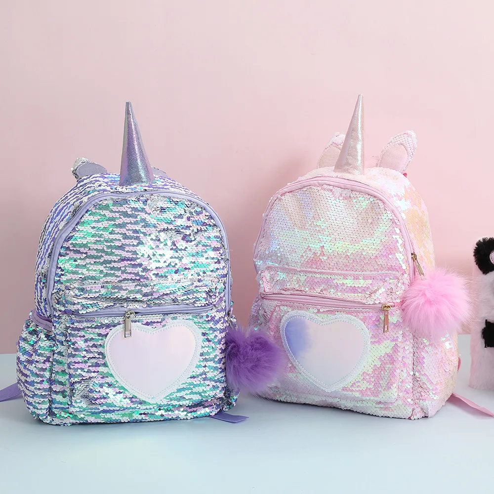 Unicorn Sequin Backpack Cartoon School Bag School Bookbag Large Capacity Book Food Storage Double Shoulder Backpack Travel Bag