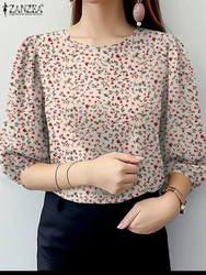 2025 ZANZEA Summer Floral Printed Shirt Bohemain Female Blouse Women Elegant O Neck 3/4 Sleeve Work Tops Casual Holiday Blusa
