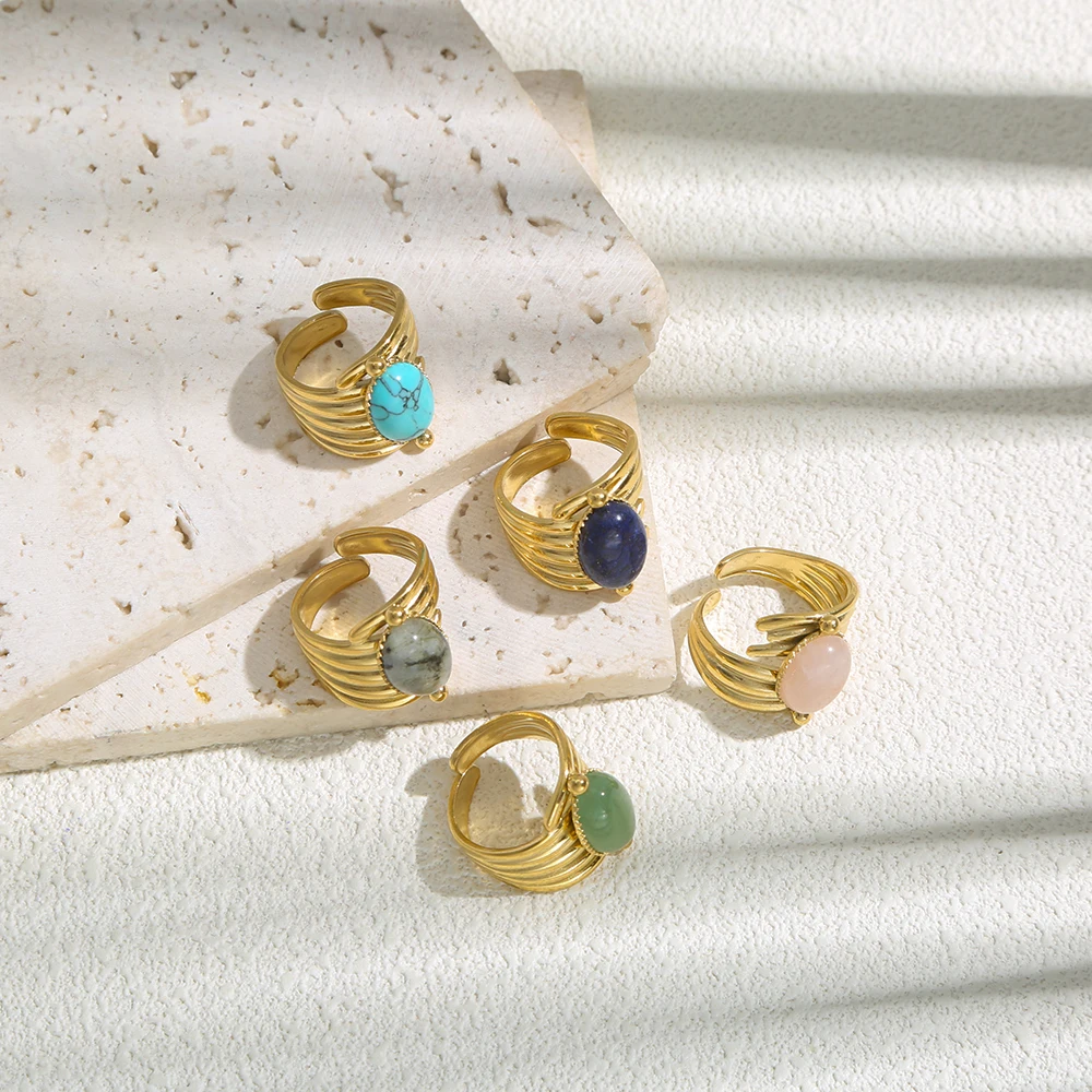 SOVOB 18K مطلية بالذهب قابل للتعديل عين النمر خواتم للنساء واسعة مخرمة الفرقة تصميم الحد الأدنى قطعة أنيقة صنع المجوهرات #4