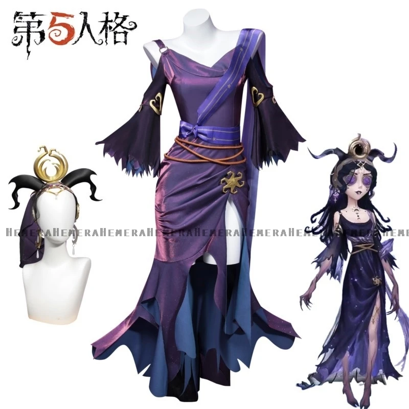 Game Identity V Priestess Cosplay Costume The Envoy Of Yog-Sothoth Cosplay Costume Purple Dress Women Halloween Suit Cosplay Wig