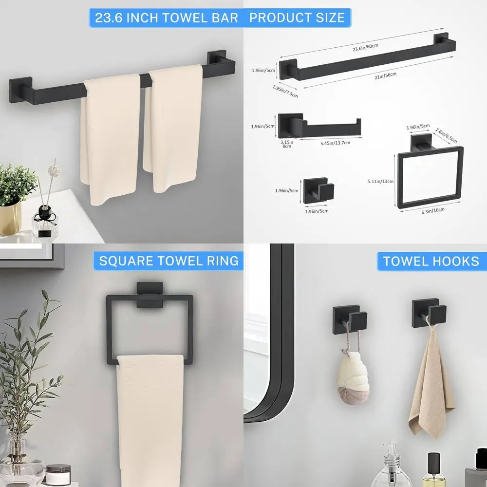 

Матовый черный набор из 10 предметов для ванной комнаты, настенная вешалка для полотенец, 23,6-дюймовый держатель для полотенец