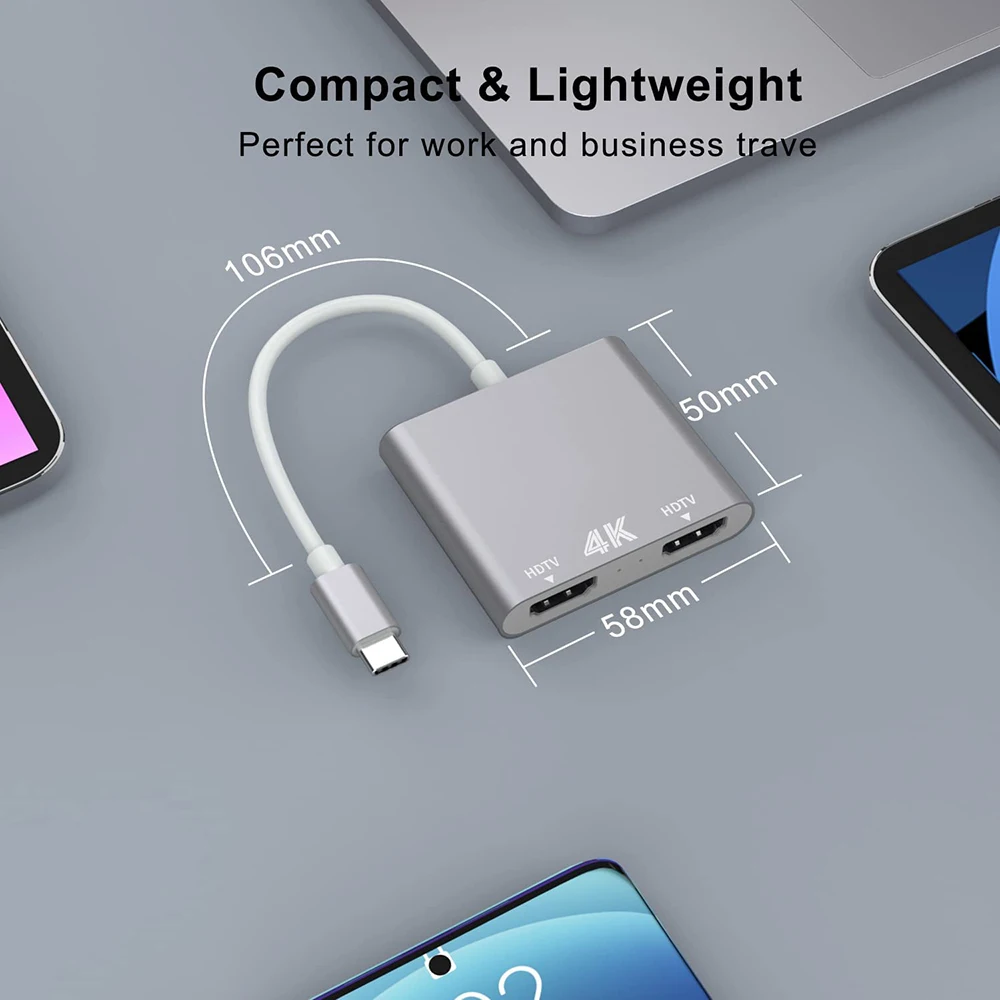 Convertidor USB C a Dual 4K @ 60Hz, pantalla HD, USB MST, Compatible con Thunderbolt3/4 Macbook Pro/Air iPad Pro (DP AltMode requerido)