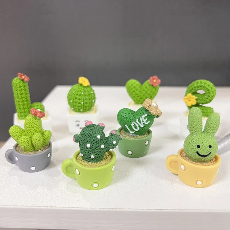 4 unids/set de Cactus suculento de resina, Mini planta verde, bonsái, árbol pequeño, maceta, coche, oficina, hogar, sala de estar, decoración,