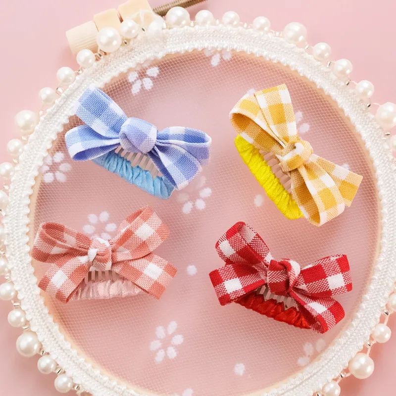 Cute Plaid Bow BB Clip Fashion Handmake Pet Hair Accessories for Small Puppy Cat Dog Grooming Hair Clips Pet Accessoires