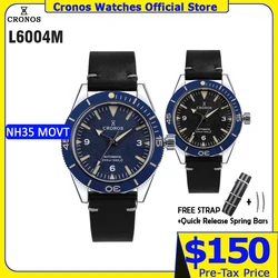 Cronos 300 Diver Men Watch Sandwich Dial Automatic NH35 200M Water Resistant Rotating Leather Strap