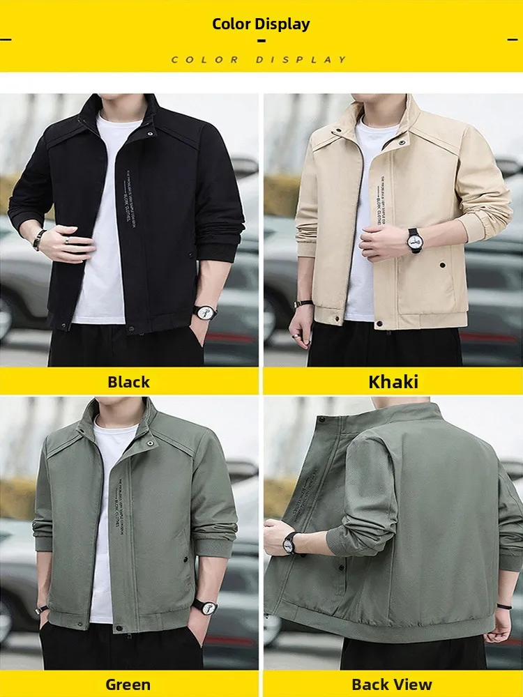 

Повседневная хлопковая куртка для мужчин, весна-осень, новинка, молодежный универсальный воротник-стойка, волокно из полиэстера, теплая длинная молния Clo...