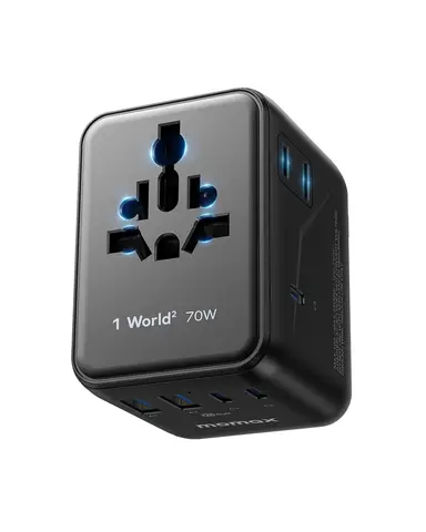Универсальный дорожный адаптер MOMAX GaN 70 Вт по всему миру с 3 портами USB Type-C 1 розеткой переменного тока Адаптер для быстрой зарядки ЕС/США/Япония/Австралии