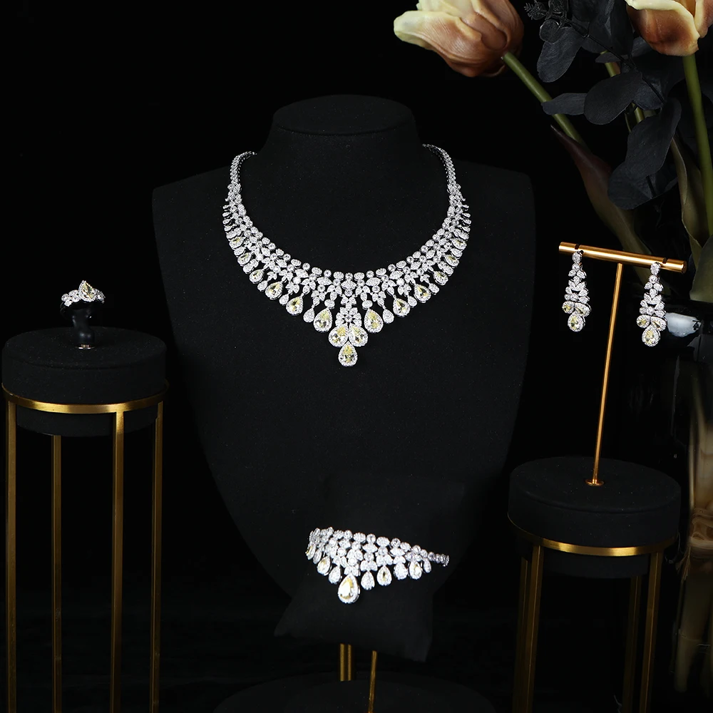 1 Set Silver & Green Teardrop Crystal Floral Cluster Jewelry Set for Luxury Gala Fashion Women's Dazzling Jewelry Gift for Anniv