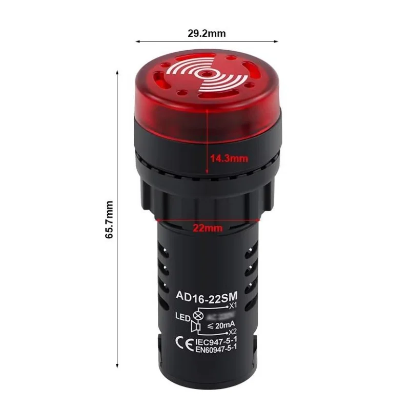 AD16-22SM 22mm Panel Diameter AC DC 12V 24V 110V 220V Flash Signal Light Red LED Buzzer Beep Alarm Indicator Green Yellow 1PCS
