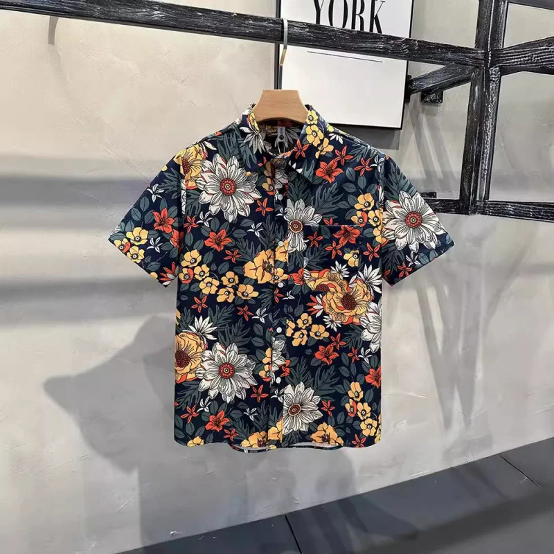 

Fashion Short Sleeve Floral Shirt for Men Summer2024New High-End Hawaiian Beach Short Sleeve Shirt for Young Men