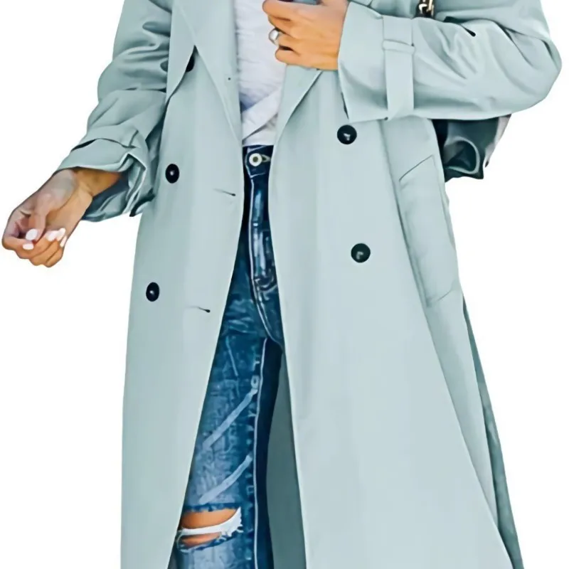 

Двубортный однотонный женский плащ с длинными рукавами на осень-зиму, новое пальто с поясом, свободная куртка Manteaux Hiver Femme