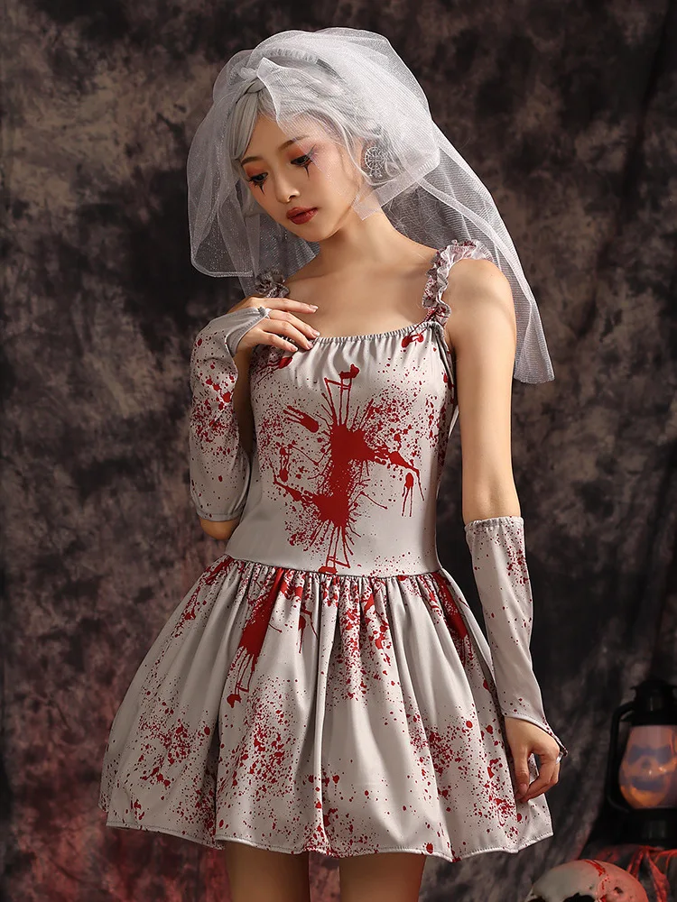 

Halloween Ghost Bride Puff Skirt Dress Adult Women's Costume Chinese Stage Performance Traditional Ethnic Women's Clothing