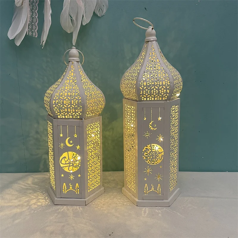 Eid Mubarak Wind Lamp Ramadan Metal LED Lantern Home Table Night Light for Middle East Arab Ramadan Kareem Eid al-Fitr Party