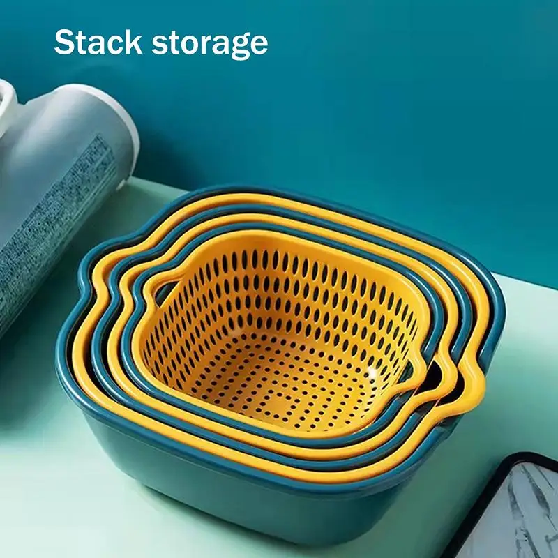 6 Pcs Drain Basket Double Layer Storage Containers Kitchen Sink Organizer for Draining Washing Fruits Vegetables