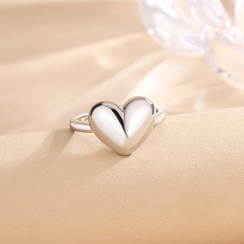 925 Sterling Silver Open Finger Ring Polished Heart Love Sweet Geometric Wide Punk For Women Jewelry Gift Dropship Wholesale