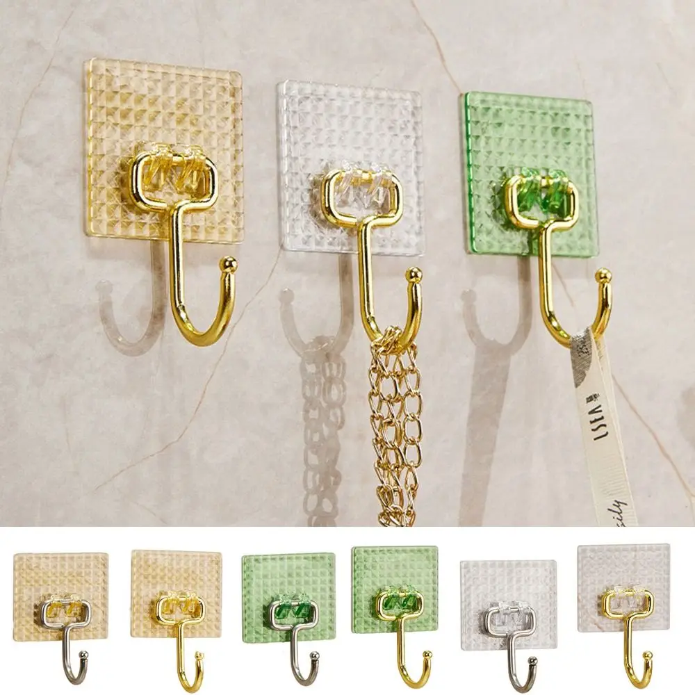 Multi-Purpose Plastic Wall Hook Crystal Surface Traceless Sticky Hooks No Punch Wall Mounted Key Storage Holder Bedroom