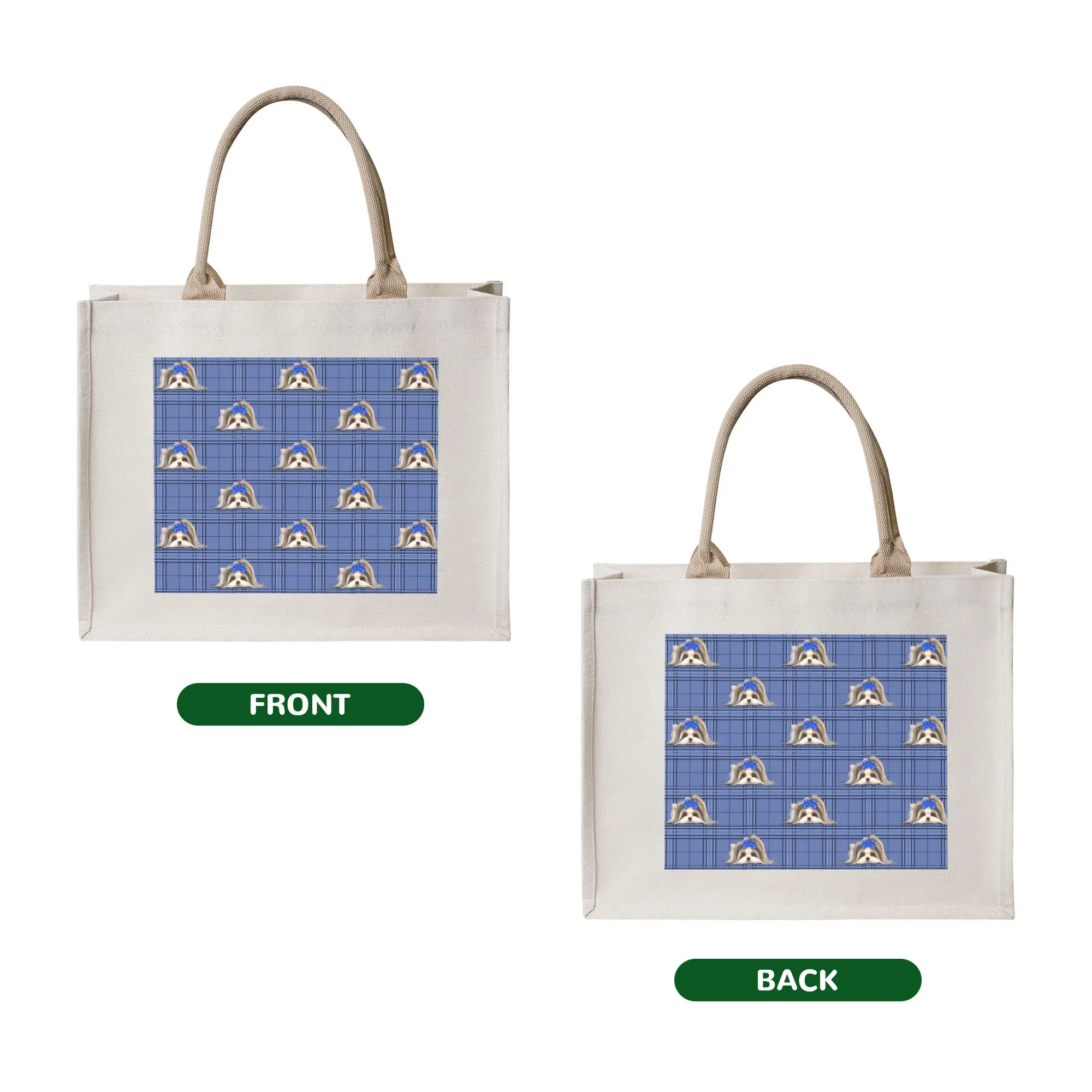 Custom Yorke Dog Yorkshire Terrier Yorkie Plaid Blue  Shopping Bag Women Portable Large Capacity Grocery  Shopper Tote Bags
