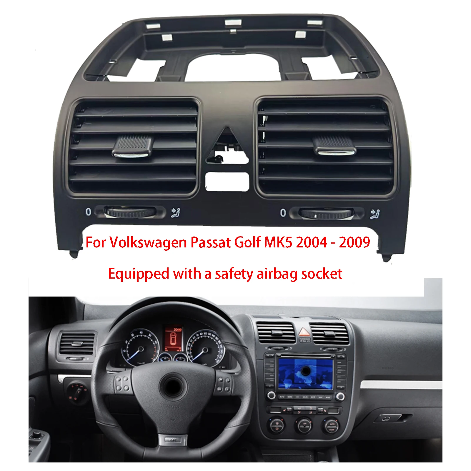 VW ゴルフ MK5 (2004-2009)、GTI MK5 (2004-2009)、ジェッタ MK5 (2006-2011)、ラビット (2006-2009) 用 車載ダッシュボード中央エアコン吹き出し口交換部品