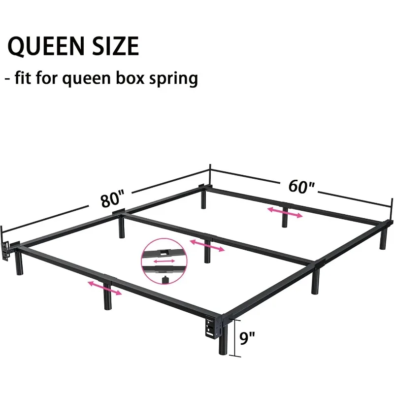 Queen Size Bed Frame, 9 Inch Metal Basics Frame,High Profile Base for Box Spring, 9-Leg Support, Noise-Free, Easy Assembly,Black