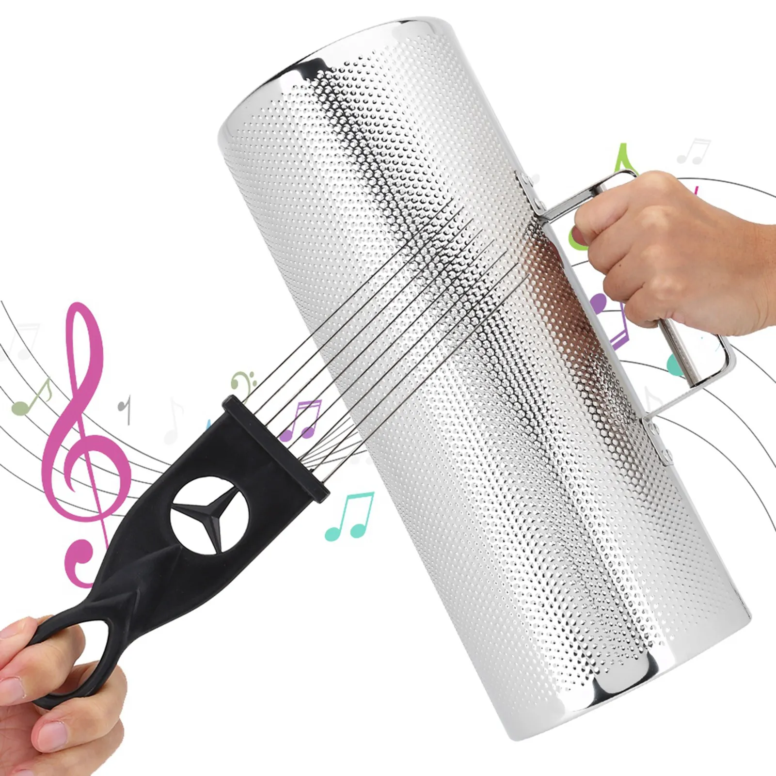 5*12.8'' Professional Stainless Steel Percussion Instrument Metal Guiro with Scraper