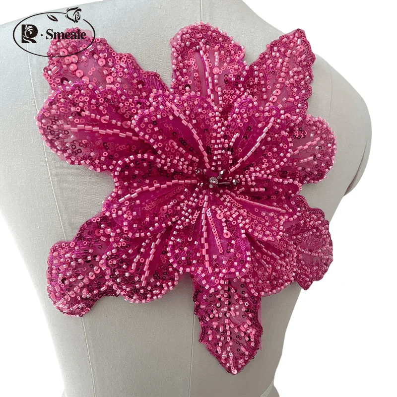 Dreilagige bestickte Perlen-Pailletten, große Applikation, große Blumen, DIY-Kleidung, Kleid, Heimdekoration, Aufnäher-Zubehör RS 253202 – Detail 14
