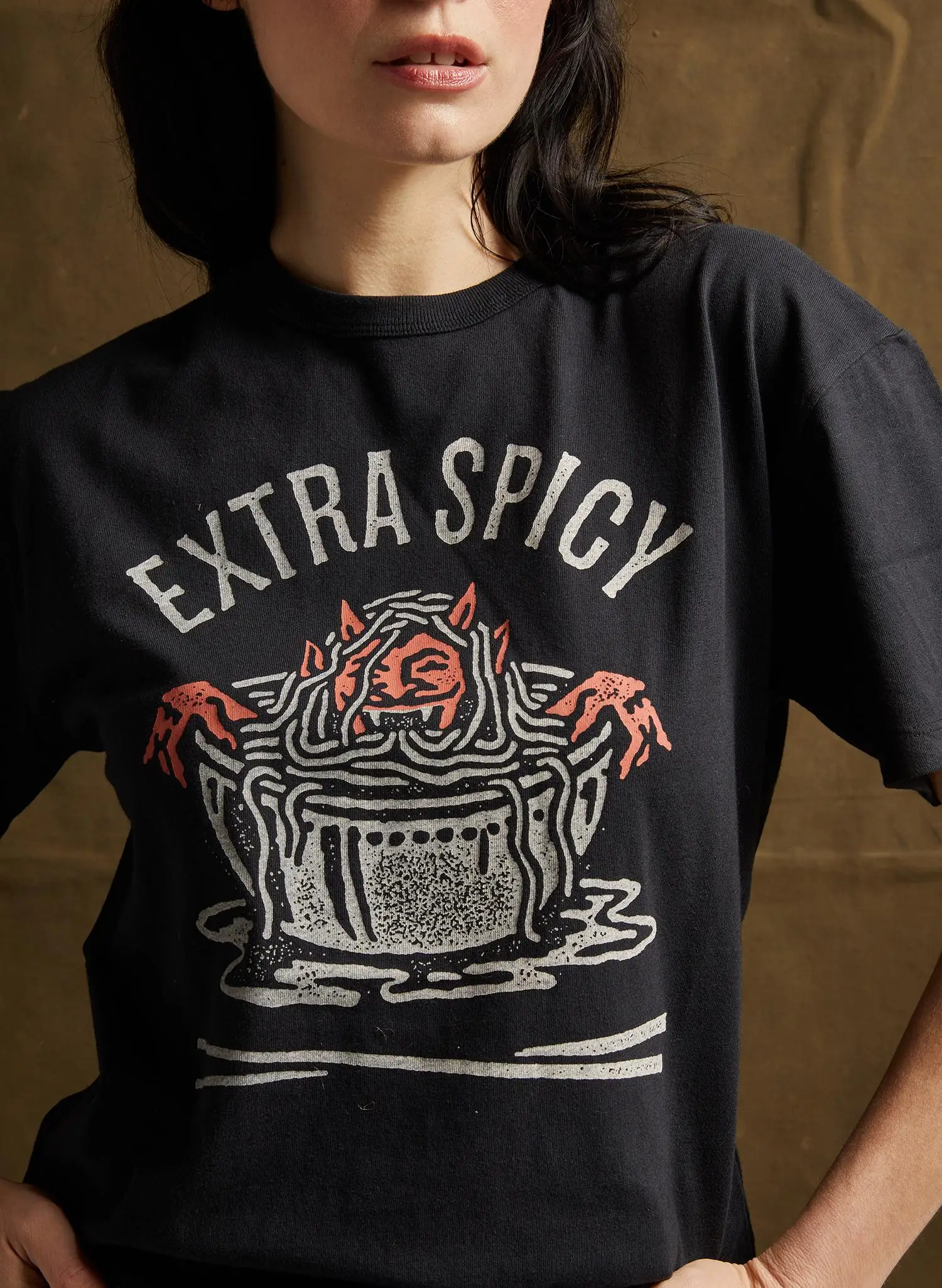 Extra Spicy Personality Hot Noodles Foodie T-shirt Food Pun Shirt Ramen Asian Food Shirt with Sayings Devil Tattoo Men's T Shirt