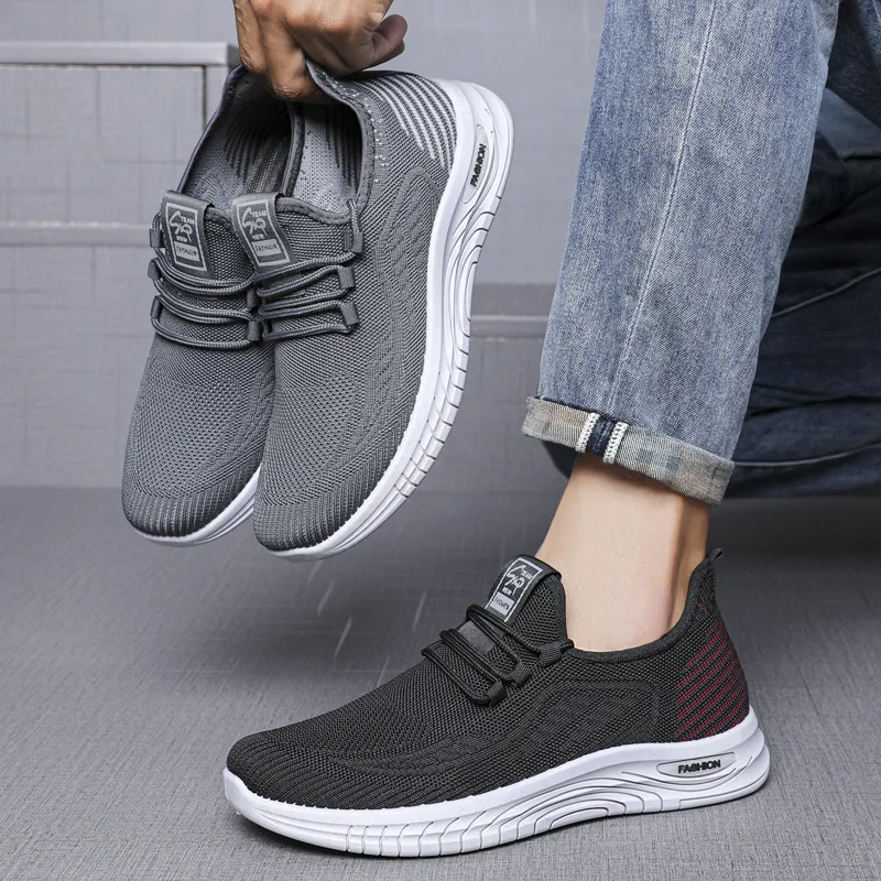 Lightweight Soft Bottom Men's Sports Shoes Slip-On Work Shoes Breathable Mesh round Toe Casual Shoes Summer Collection