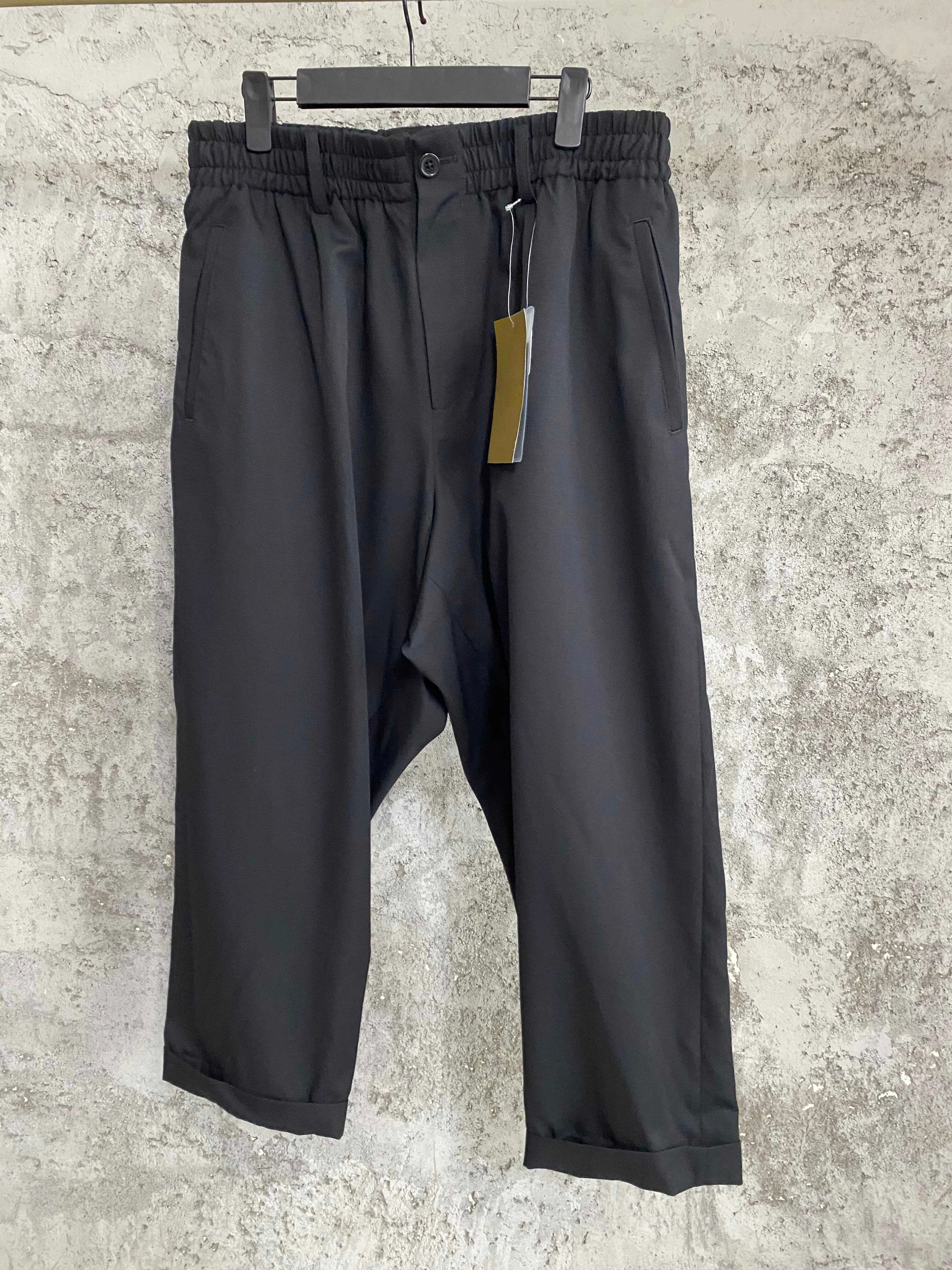 

TOP-YAMAMOTO original design fine-spun wool mid-waist casual rolled-up trousers with elastic waist drape suit pants