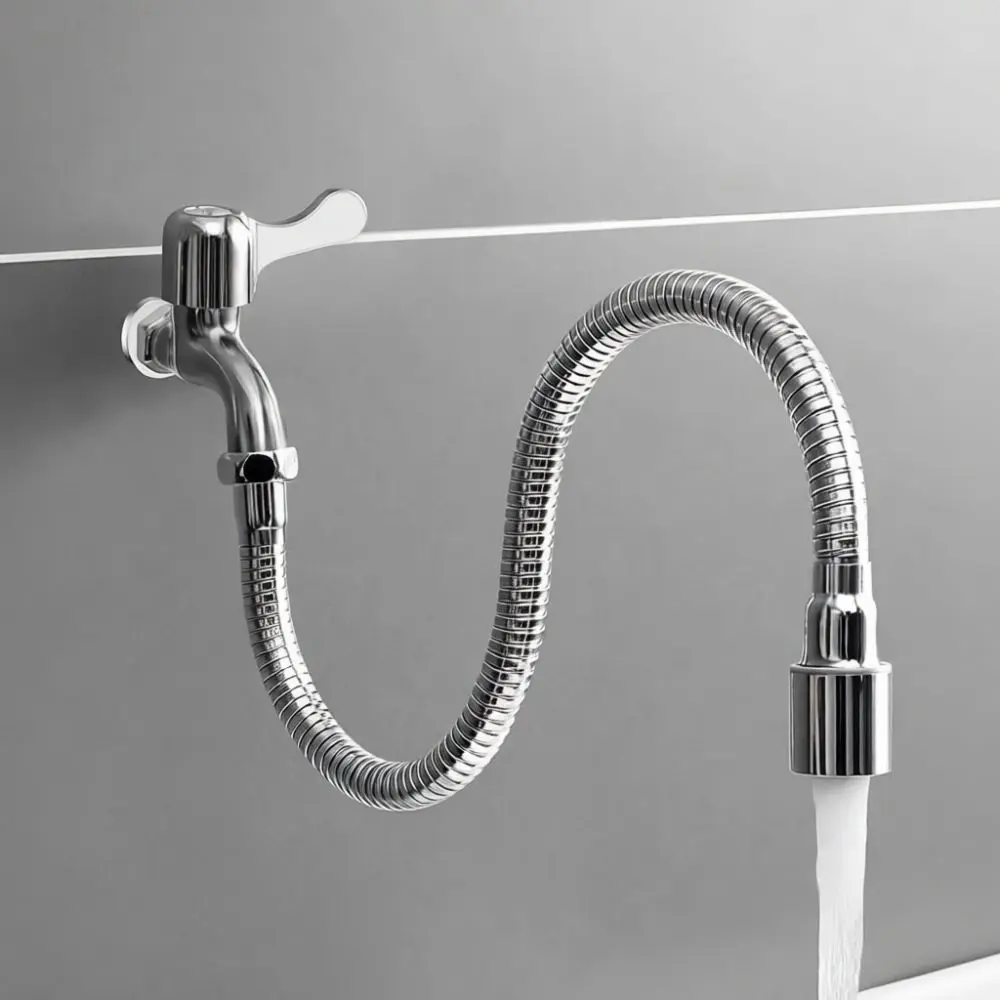 Universal Sink Faucet Extender Stainless Steel Flexible Pipe Aerator Anti Splash Spray Head Kitchen Tap Rotating Connector