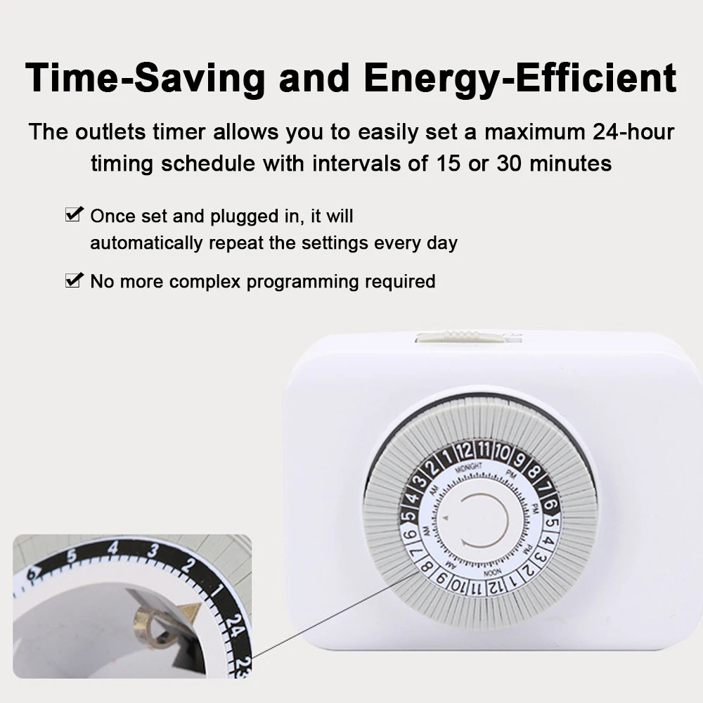 Indoor Mechanical Outlets Timer 24-Hour Programmable Plug-in Switch Support 15-Minute Interval for Electronic Devices Charging