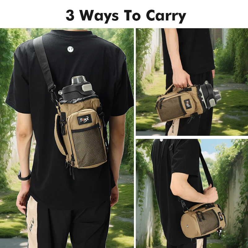 Multifunctional Insulated Water Bottle Bag with Shoulder Crossbody Handheld Ideal for Hiking Cycling Camping Fishing