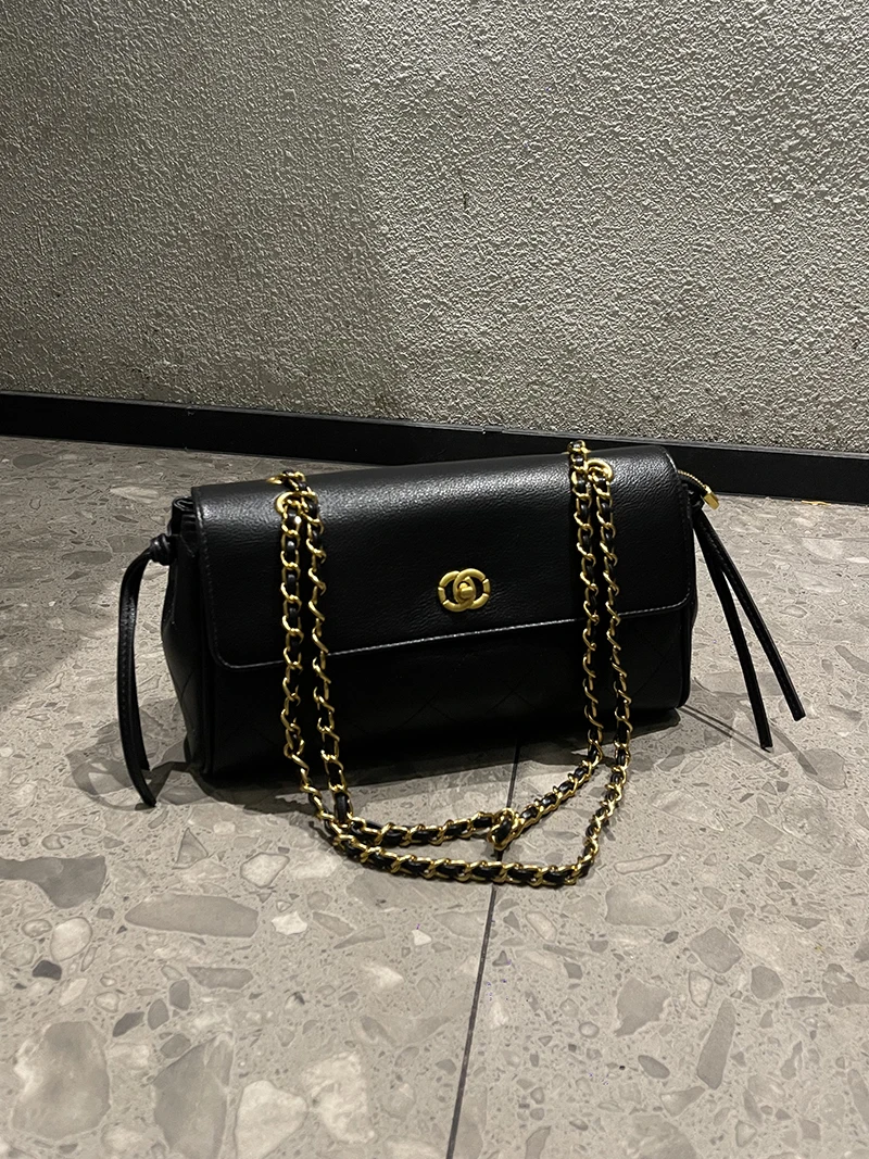 Elegant Color Block Diamond Chain Shoulder Bag Fashionable Versatile Crossbody Women's Bag Trendy Magnetic Clasp Soft PU Leather