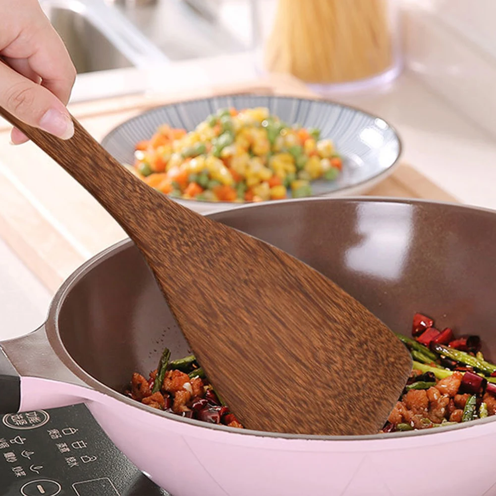 Non-stick Wooden Turner Spatula Rice Spoon Cooking Bakery Utensils Dinner Food Wok Long-handled Shovels Japanese Kitchen Tools