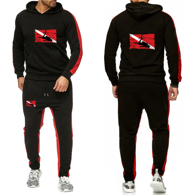 2026 Spring And Autumn Scuba Diving Diver Men's New High Quality Pullover Hoodies + Casual Sweatpants Solid Color Suit